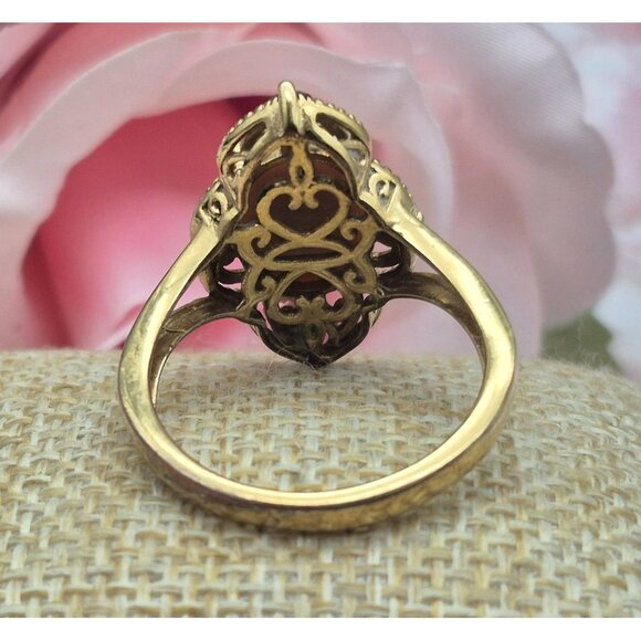 Karis STS Gold Tone Cocktail Ring Pink Center Large Size 11.5 Open Works Purple - Picture 4 of 9